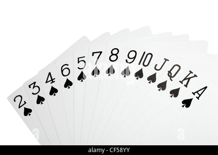 Carte da gioco di colore del capocorda isolato su sfondo bianco, trattare in aumento Foto Stock