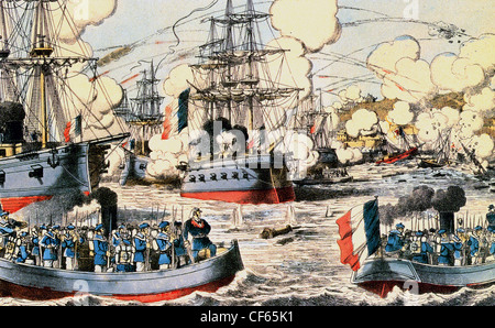 Battaglia di FUCHOU Agosto 1844 Francesi attaccano navi da guerra della marina militare cinese in una campagna per costringere i cinesi a dare Tonkin in Francia Foto Stock