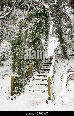 Coperta di neve passi in Highgate Village. Foto Stock