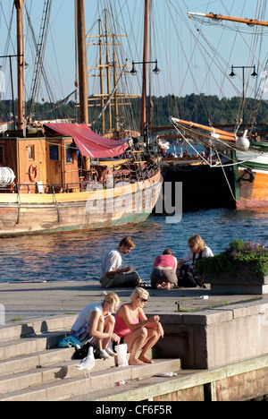 Norvegia Oslo Harbour e Oslofjord . Vintage barche a vela ormeggiata Foto Stock