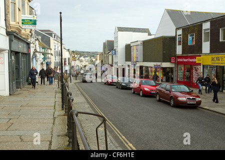 Ebreo di mercato negozi di strada in Penzance, Cornwall Regno Unito. Foto Stock