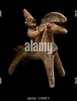 Cavallo cavaliere guerriero di terracotta policroma geometrica Cypro III 10 - 8 cent BC cipriota di Cipro Foto Stock