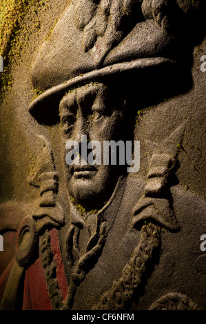 Sir Winston Churchill rock carving. San Clements grotte. I contrabbandieri avventura. West Hill. Hastings. East Sussex. Inghilterra Foto Stock