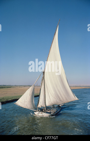 Tradizionale di lavoro di grandi dimensioni ha navigato latine felucca Fiume Nilo in Egitto il Nord Africa Foto Stock