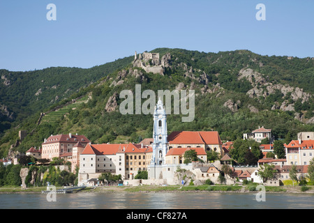 Europa Austria Wachau, Durnstein, Danubio, Danubio Donau, Donau River, fiume, fiumi, UNESCO Patrimonio Mondiale UNESCO Foto Stock