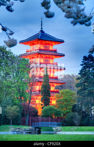 Il Belgio, Bruxelles, Laeken, la Torre giapponese di notte. Foto Stock