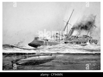 L incrociatore tedesco Hela affondato dal sommergibile 13 settembre 1914 prima nave tedesca affondata da un sommergibile britannico Foto Stock