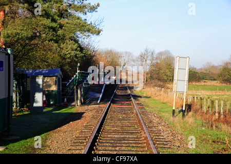 Wymondham Abbey stazione sulla ferrovia Mid-Norfolk a Wymondham, Norfolk, Inghilterra, Regno Unito. Foto Stock