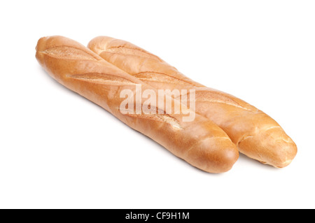 Lunga baguette francese isolati su sfondo bianco Foto Stock