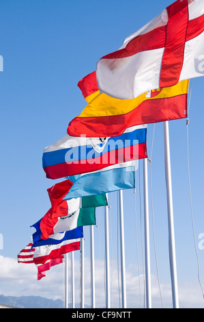 Bandiere internazionali battenti Foto Stock