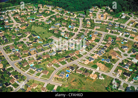 Vista aerea di alloggiamento di suddivisione pattern, estate, regione del Niagara, in Ontario, Canada. Foto Stock