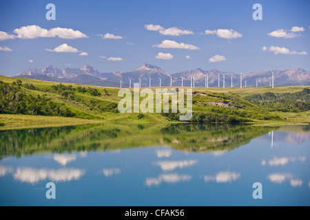 Di generazione di energia di mulini a vento in prossimità del rullo di estrazione Creek, Alberta, Canada. Foto Stock