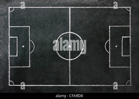 Campo di calcio disegnato su una lavagna. Foto Stock