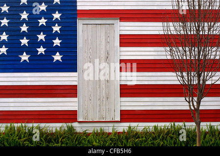 Parete di casa interamente dipinta a stelle e strisce della bandiera americana, New Orleans, STATI UNITI D'AMERICA Foto Stock