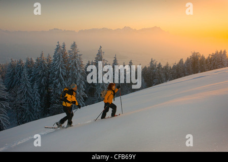 Mountain, mountains, sundown, sunset, tracks, traces, winter, snow, winter sports, Appenzell, Appenzell Innerroden, canton Appen Foto Stock