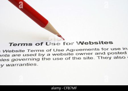 Termini di utilizzo per i siti web Foto Stock