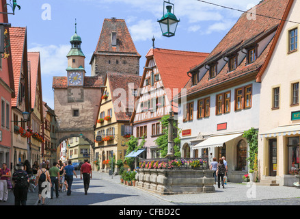 Città, in Germania, in Baviera, Rothenburg, Rothenburg ob der Tauber, case, case, Città Vecchia, Town Gate, turistico Foto Stock