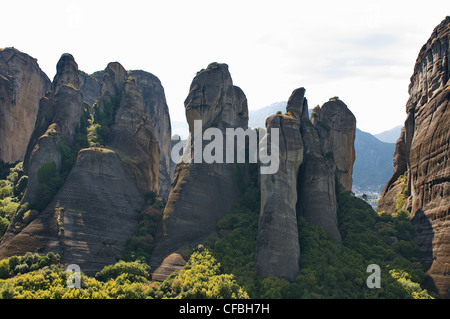 Metéora, il patrimonio culturale mondiale e Kalambaka, Kastraki, rock, rocce, Tessaglia, Grecia, greco, montagna, montagne Foto Stock