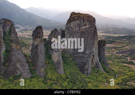 Metéora, il patrimonio culturale mondiale e Kalambaka, Kastraki, rock, rocce, Tessaglia, Grecia, greco, montagna, montagne Foto Stock