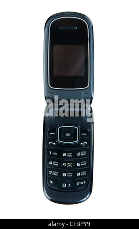 Clamshell mobile phone su sfondo bianco Foto Stock
