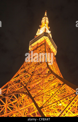 Giappone, Asia, Tokyo, la città, la Torre di Tokyo, architettura, illuminazione, ferro, rosso, acciaio, torre, notte Foto Stock