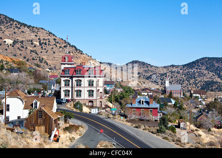 Stati Uniti d'America, Stati Uniti, America, Nevada, antica città della Virginia, quarta scuola Ward, attrazione gold rush, storico malinconico, miniere Foto Stock