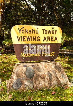 EL YUNQUE NATIONAL FOREST, PUERTO RICO - Torre Yokahu segno. Foto Stock