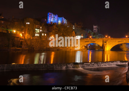 Durham Lumiere Festival, il castello e la cattedrale, la Contea di Durham, Inghilterra, Foto Stock