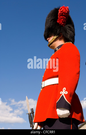 Guardia d'onore in rosso uniforme a La Citadelle di Quebec City, Quebec, Canada. Foto Stock