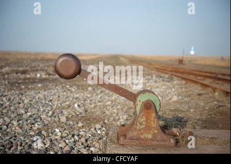 Leva del calibro di piccola ferrovia che collegava Hallig Langeneß di Oland e la terraferma Foto Stock