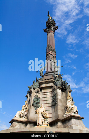 Il monumento di Colombo nel Port Vell di Barcellona, in Catalogna, Spagna, Europa Foto Stock