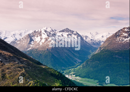 Bernina gamma della montagna dalla cima del Muottas Muragl vicino a San Moritz, Svizzera, Europa Foto Stock