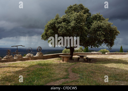 Vista da Santuari de Cura, monastero, Puig de Randa, montagna con monasteri, vicino a Llucmayor, Maiorca, isole Baleari, Spagna Foto Stock