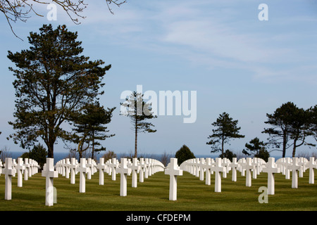 Cimitero Americano a Omaha Beach, Colleville-sur-Mer, in Normandia, Francia, Europa Foto Stock