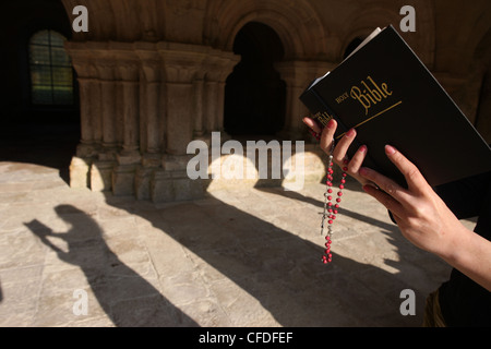 La lettura della Bibbia in Fontenay chiesa abbaziale, Marmagne, Borgogna, in Francia, in Europa Foto Stock