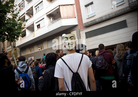 Protesta di indignants (rivoluzione spagnola) e scontri con la polizia in Barcelona vicino al parlamento catalano, Parc Ciutadella Foto Stock