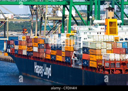 Nave container essendo caricati a Bedford Basin Container Port, Halifax, Nova Scotia, Canada Foto Stock