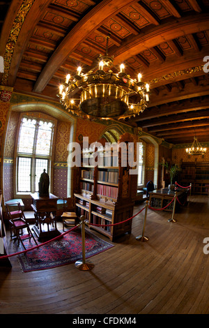 Biblioteca, interno del Castello di Cardiff, South Glamorgan, Wales, Regno Unito, Europa Foto Stock