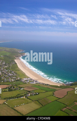 Foto aerea di Praa Sands, Cornwall, England, Regno Unito, Europa Foto Stock