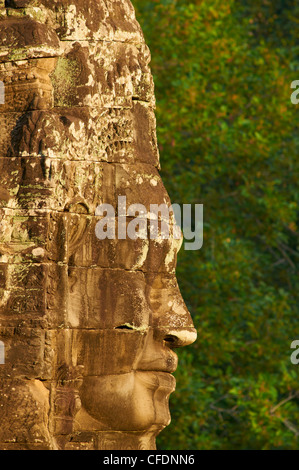 Close-up di scultura, tempio Bayon, risalente al XIII secolo, Angkor, Sito Patrimonio Mondiale dell'UNESCO, Siem Reap, Cambogia Foto Stock