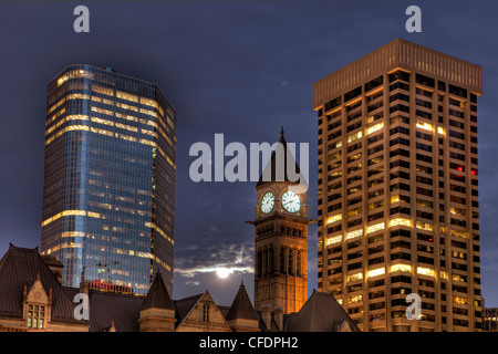 Notte, Vecchio Municipio, il centro cittadino di Toronto, Ontario, Canada Foto Stock