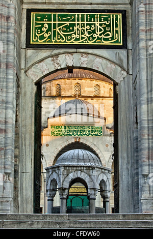 Ingresso al cortile interno della Moschea Blu, Istanbul, Turchia Foto Stock