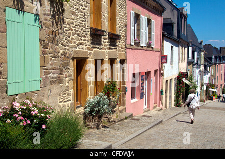 Vecchia strada di ciottoli, St Goustan quartiere vecchio, Auray, Brittany, Francia, Europa Foto Stock