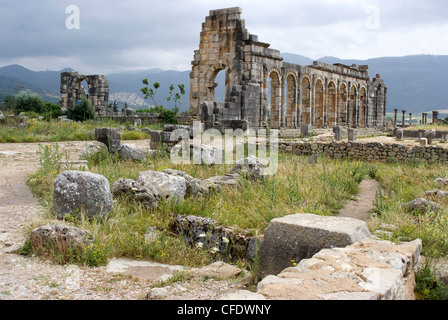 L'antico sito romano di Volubilis, Sito Patrimonio Mondiale dell'UNESCO, vicino a Meknes, Marocco, Africa Settentrionale, Africa Foto Stock