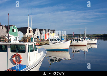 Barche da pesca si riflette nel nord Rustico Harbour, Prince Edward Island, Canada Foto Stock