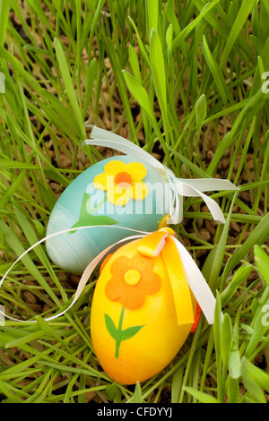Le uova di Pasqua nascosta nel verde del prato Foto Stock
