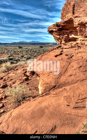 Wupatki National Monument, vista verso San Francisco montagne da Wukoki rovine, Arizona Foto Stock