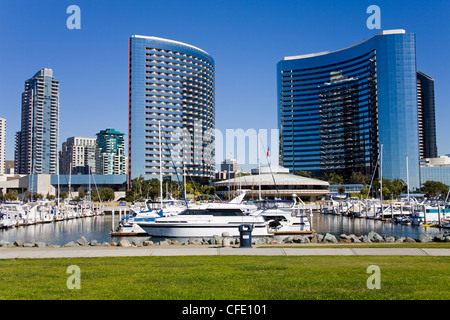 Embarcadero Marina Park e il Marriott Hotel, San Diego, California, Stati Uniti d'America, Foto Stock