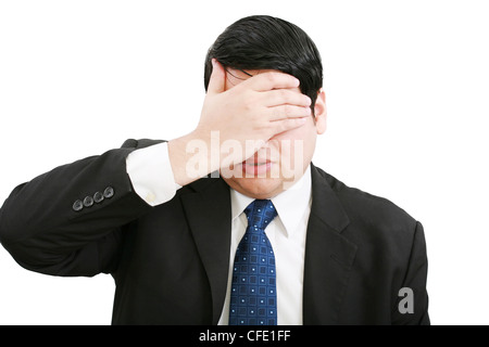 Sottolineato imprenditore, isolato su bianco. Foto Stock