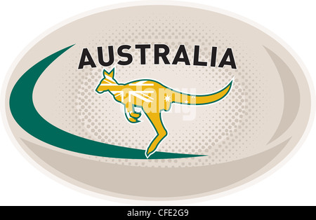 Illustrazione di un pallone da rugby con Australian kangaroo wallaby e parole Australia isolato su sfondo bianco Foto Stock